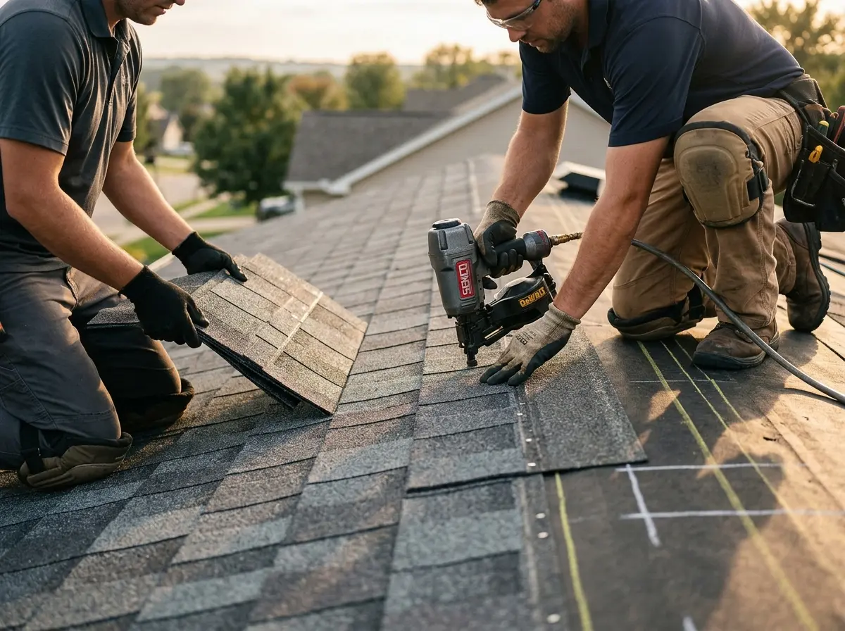 Professional roofer working on a residential roof in Gulf Gate